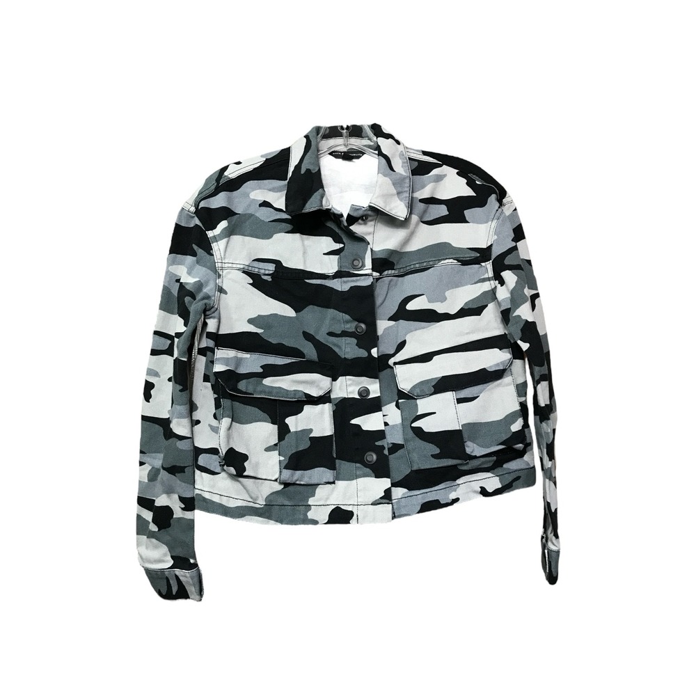 Rock & Republic Black Gray Charcoal Camo Pattern Long sleeve Cropped Jacket‎